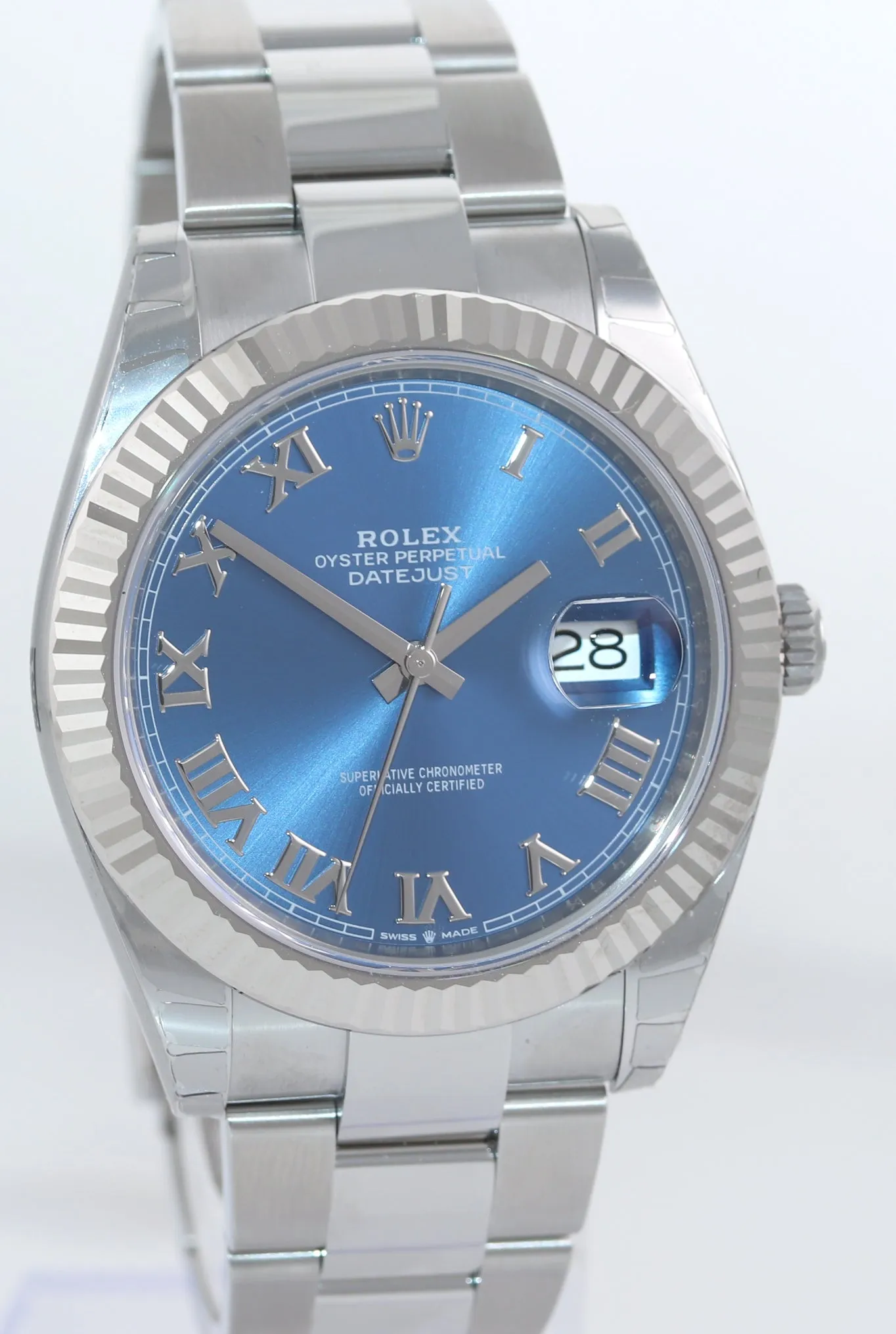 NEW 2021 PAPERS Rolex Steel DateJust 41 Blue Roman White Gold 126334 Watch Box