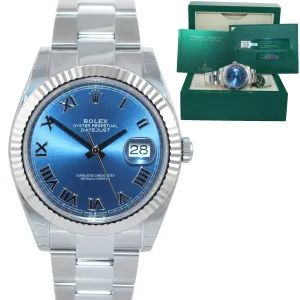 NEW 2021 PAPERS Rolex Steel DateJust 41 Blue Roman White Gold 126334 Watch Box