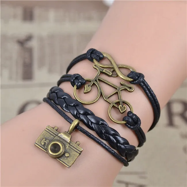 New Arrival Mix Infinity Love Leather Love Owl Leaf Charm Handmade Bracelet Bangles Jewelry Friendship Gift Items