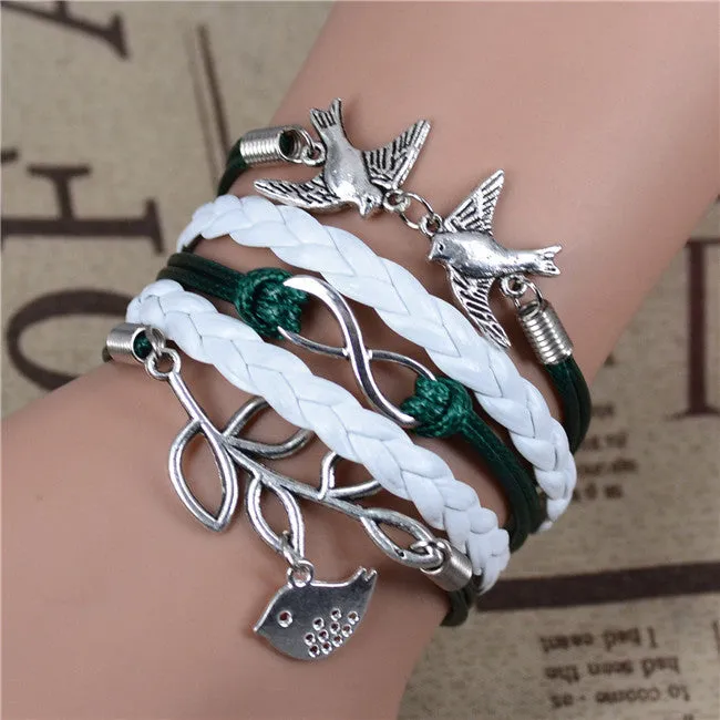 New Arrival Mix Infinity Love Leather Love Owl Leaf Charm Handmade Bracelet Bangles Jewelry Friendship Gift Items