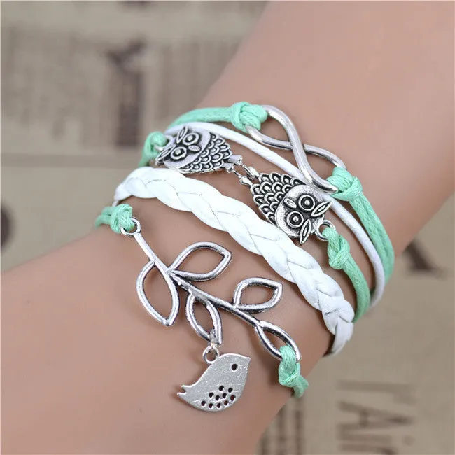 New Arrival Mix Infinity Love Leather Love Owl Leaf Charm Handmade Bracelet Bangles Jewelry Friendship Gift Items