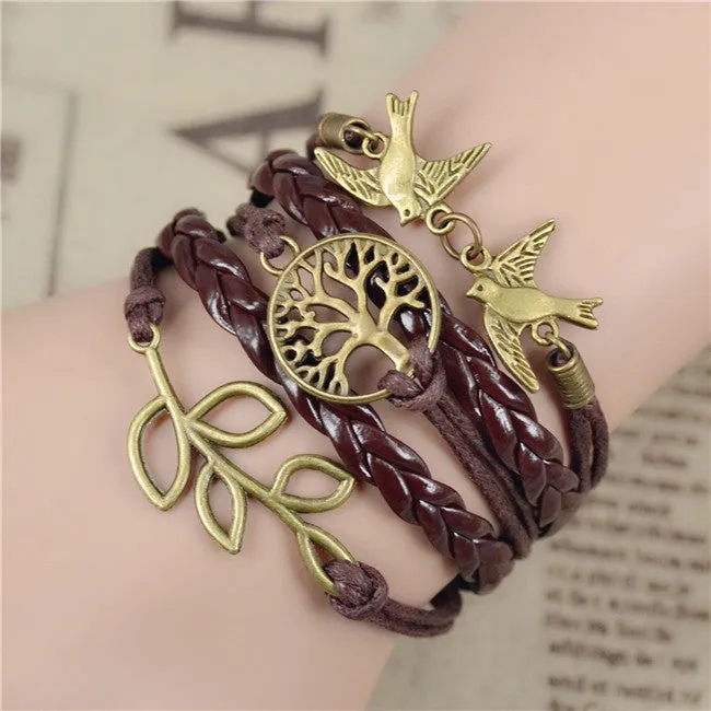 New Arrival Mix Infinity Love Leather Love Owl Leaf Charm Handmade Bracelet Bangles Jewelry Friendship Gift Items