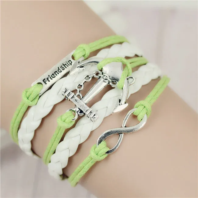 New Arrival Mix Infinity Love Leather Love Owl Leaf Charm Handmade Bracelet Bangles Jewelry Friendship Gift Items