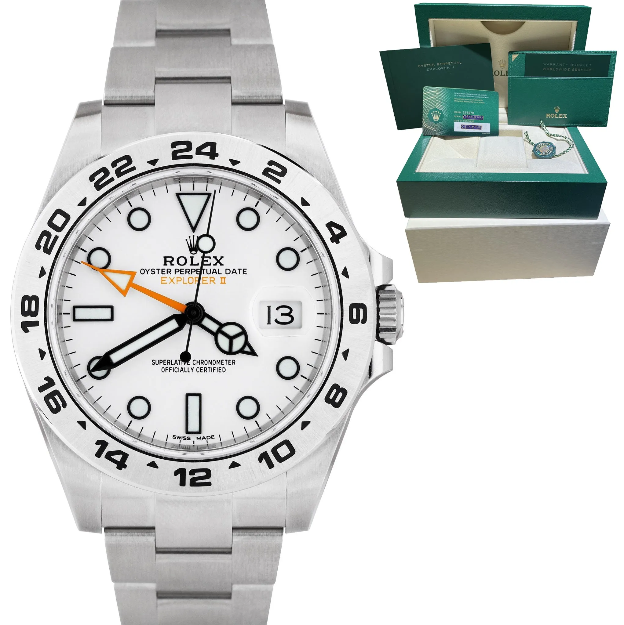 NEW DEC 2020 Rolex Explorer II 42mm White Orange Steel GMT Date Watch 216570