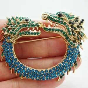 New Vintage Style Double Faucet Animal Brooch Pin Blue Rhinestone Crystal