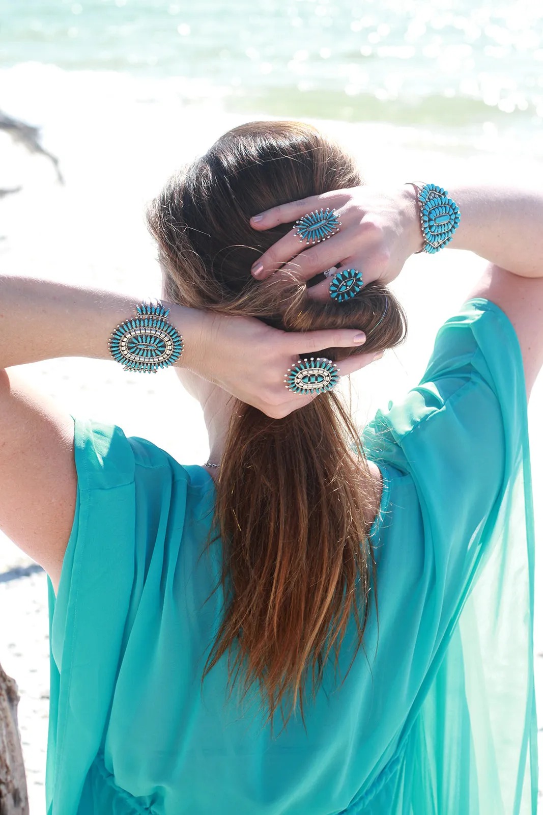 Nez Petit Point Cluster Turquoise Cuff Bracelet