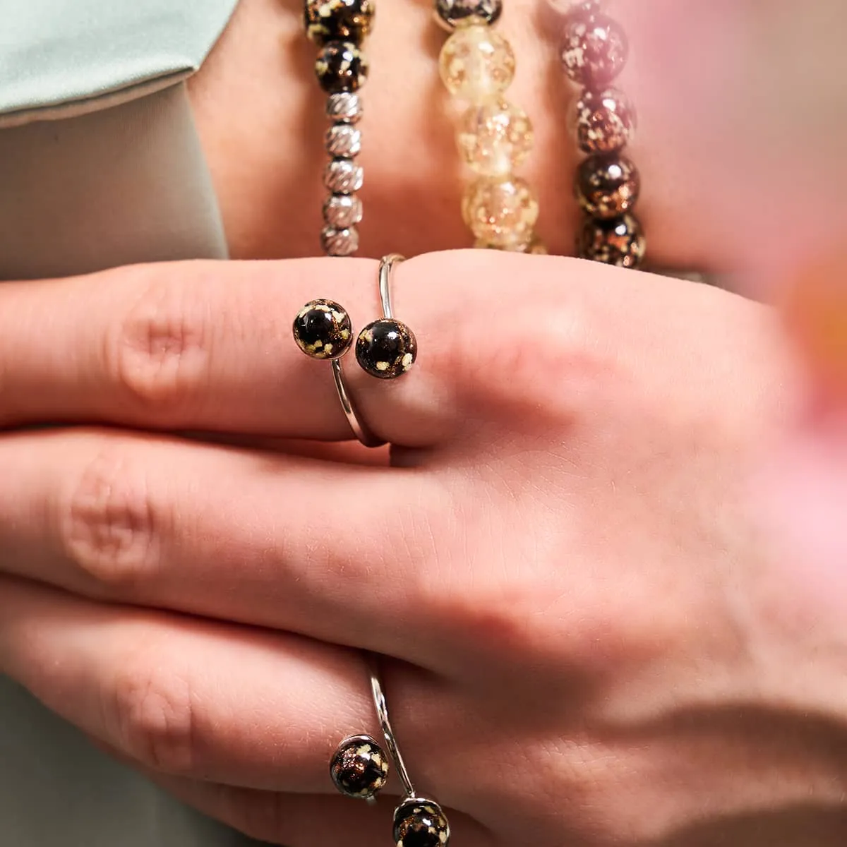 Obsidian | .925 Sterling Silver | Firefly Glass | Infinity Helix Ring