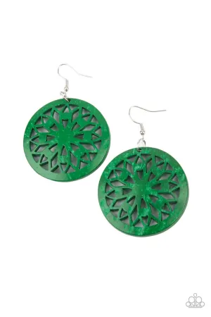 Ocean Canopy - Green - Wooden Mandala Paparazzi Fishhook Earrings