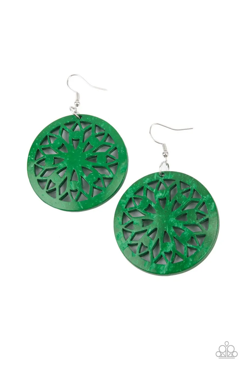 Ocean Canopy - Green - Wooden Mandala Paparazzi Fishhook Earrings