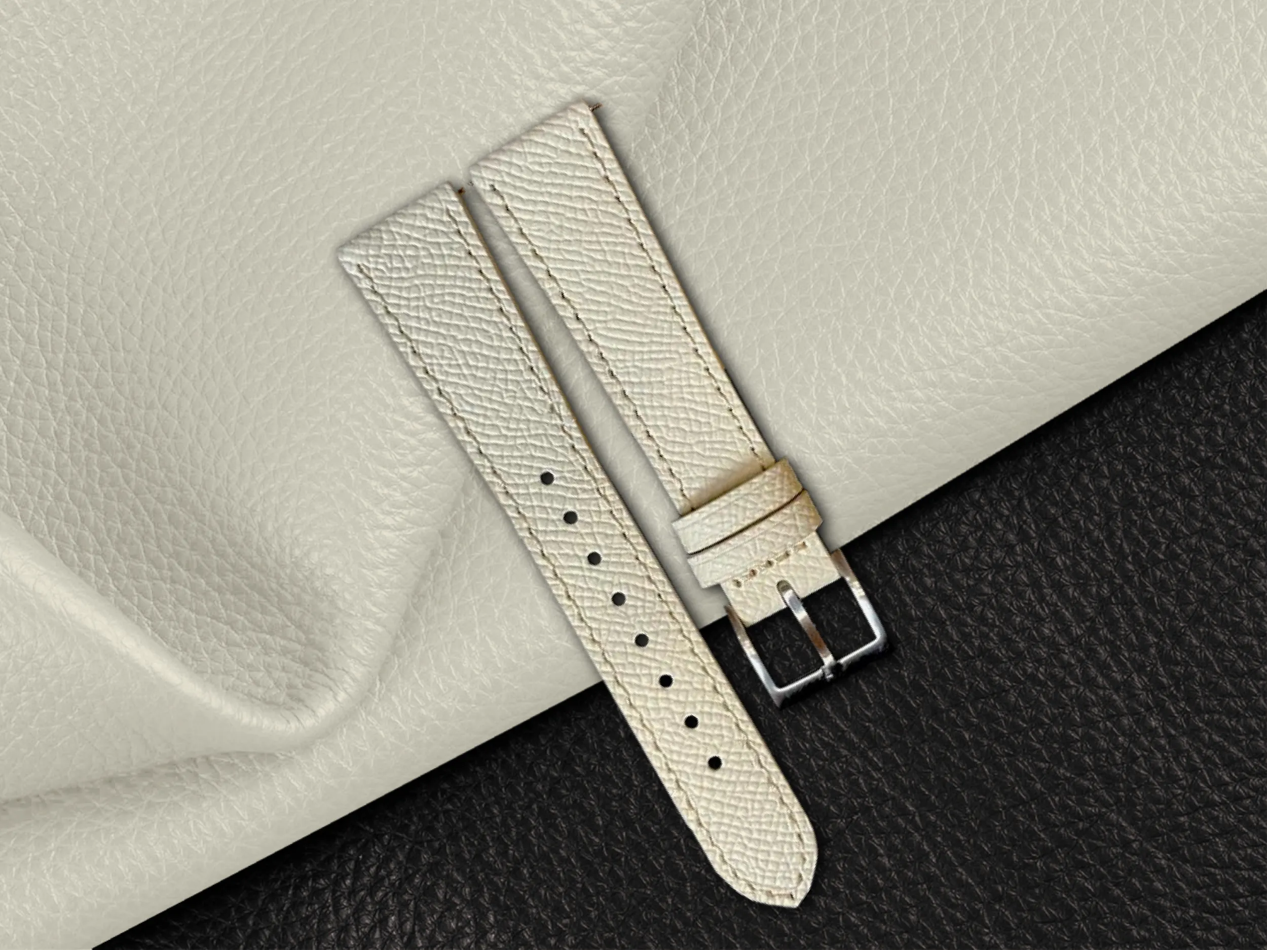Off White Epsom Leather Slim Apple Watch Strap