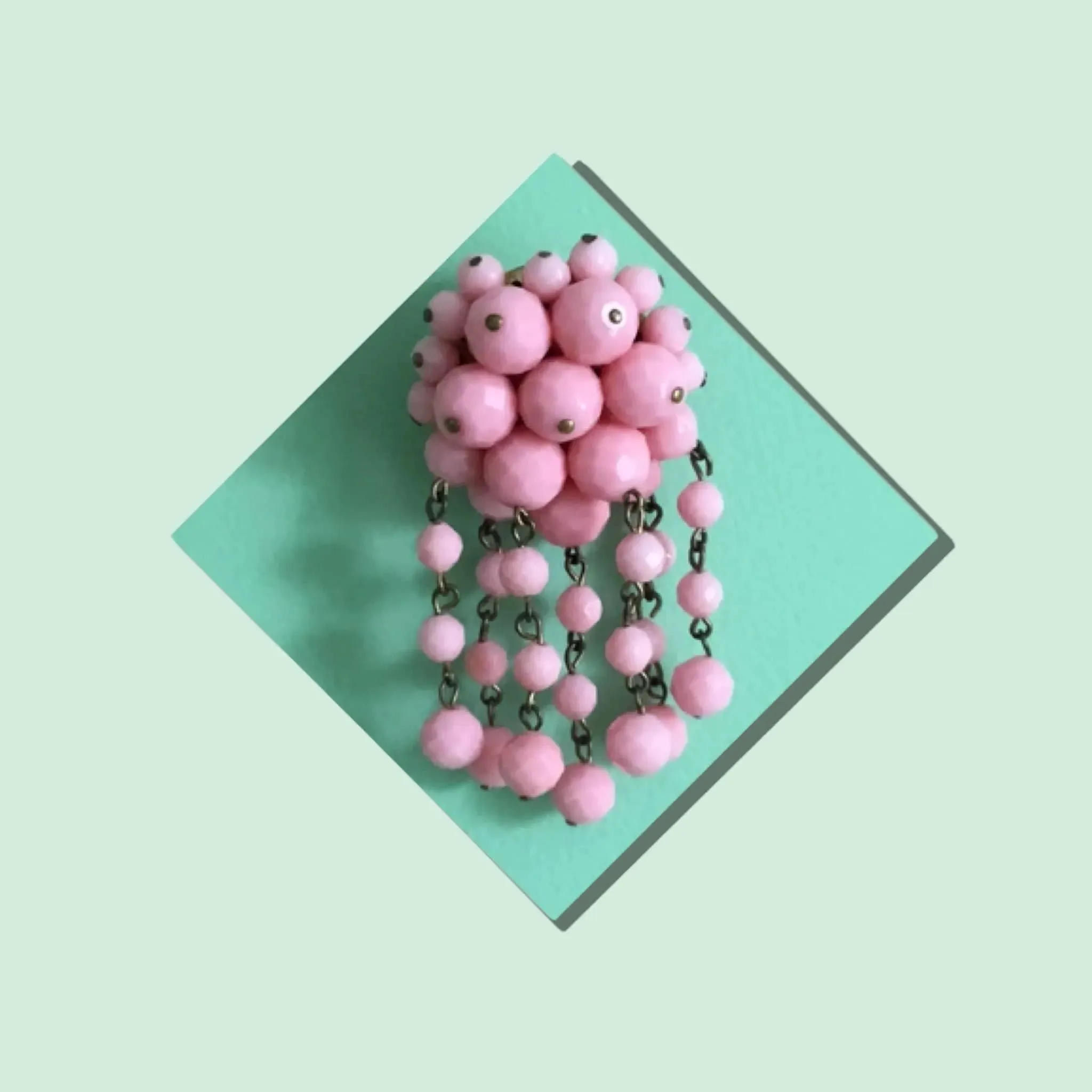 Old Fashioned Pink Plastic Cascade Faceted Bead Vintage Brooch