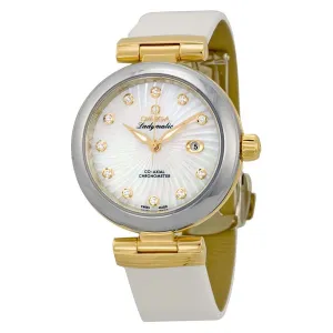 Omega De Ville Ladymatic Mother of Pearl White Leather Ladies Watch 42522342055002