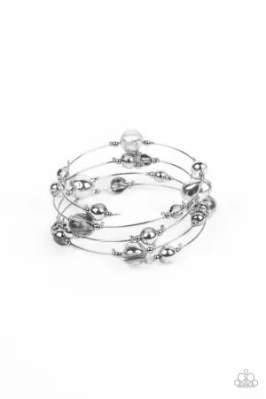 Optical Auras - Silver - Iridescent Beads Paparazzi Coil Bracelet