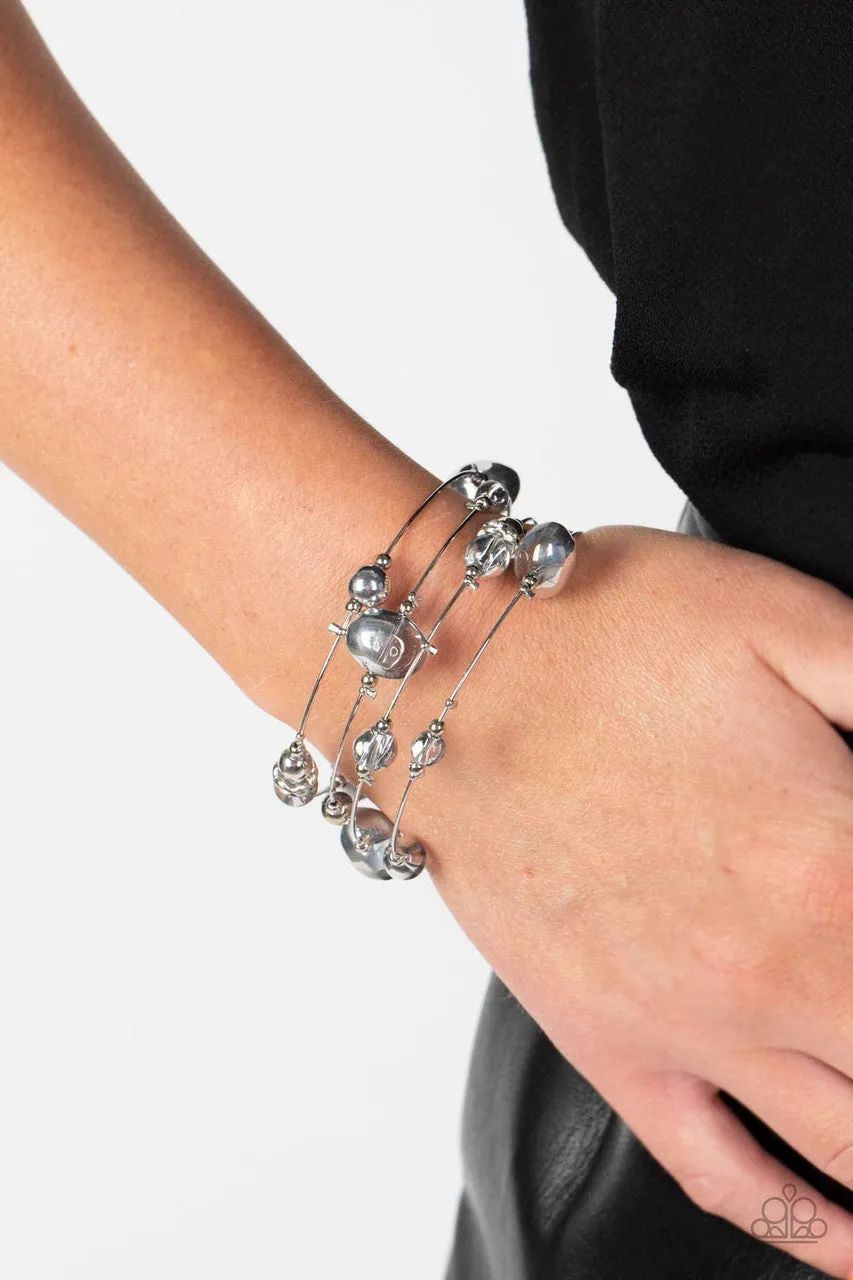 Optical Auras - Silver - Iridescent Beads Paparazzi Coil Bracelet