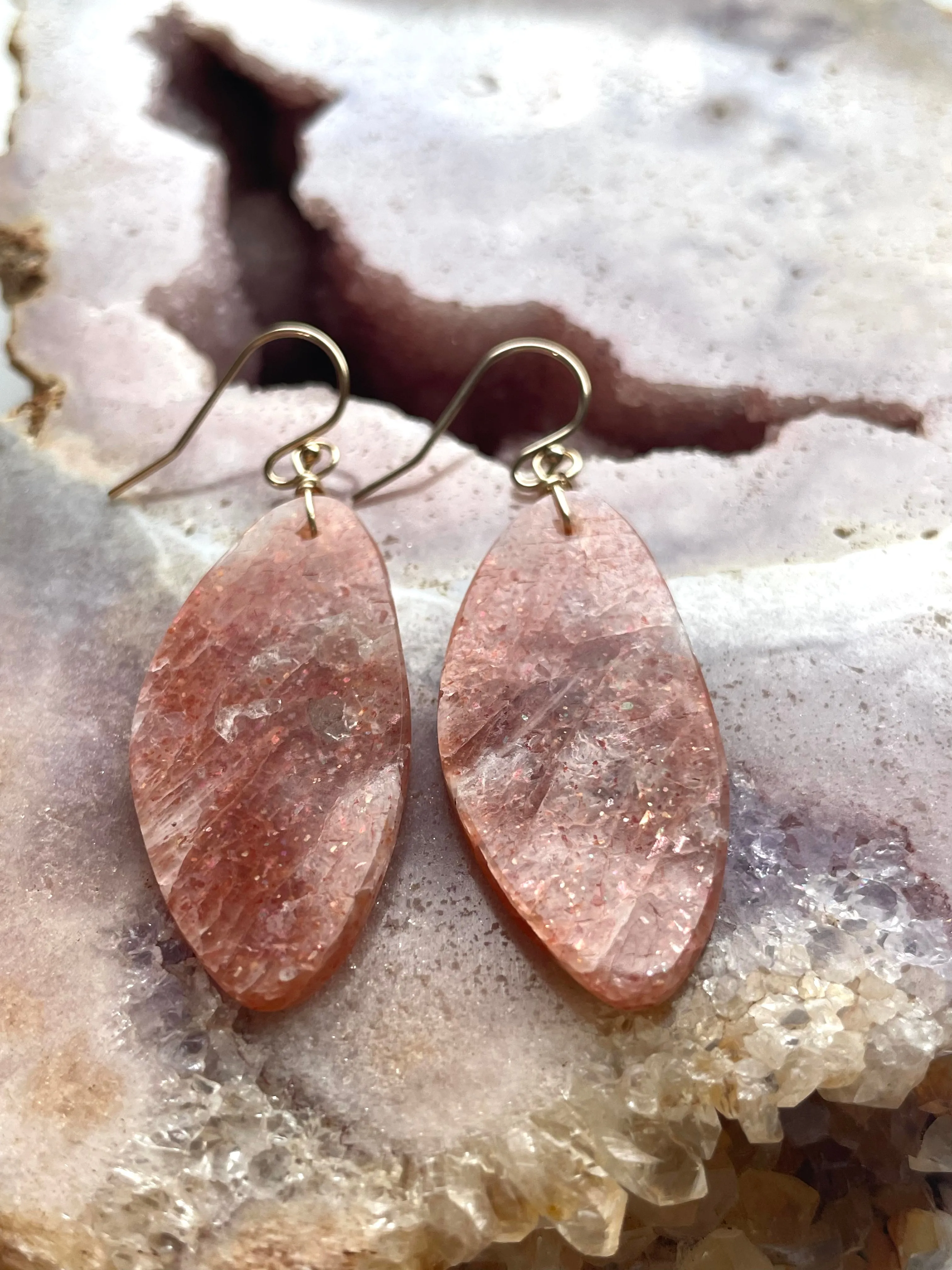 Orange Sunstone Gold Filled Statement Crystal Gemstone Threader Earrings