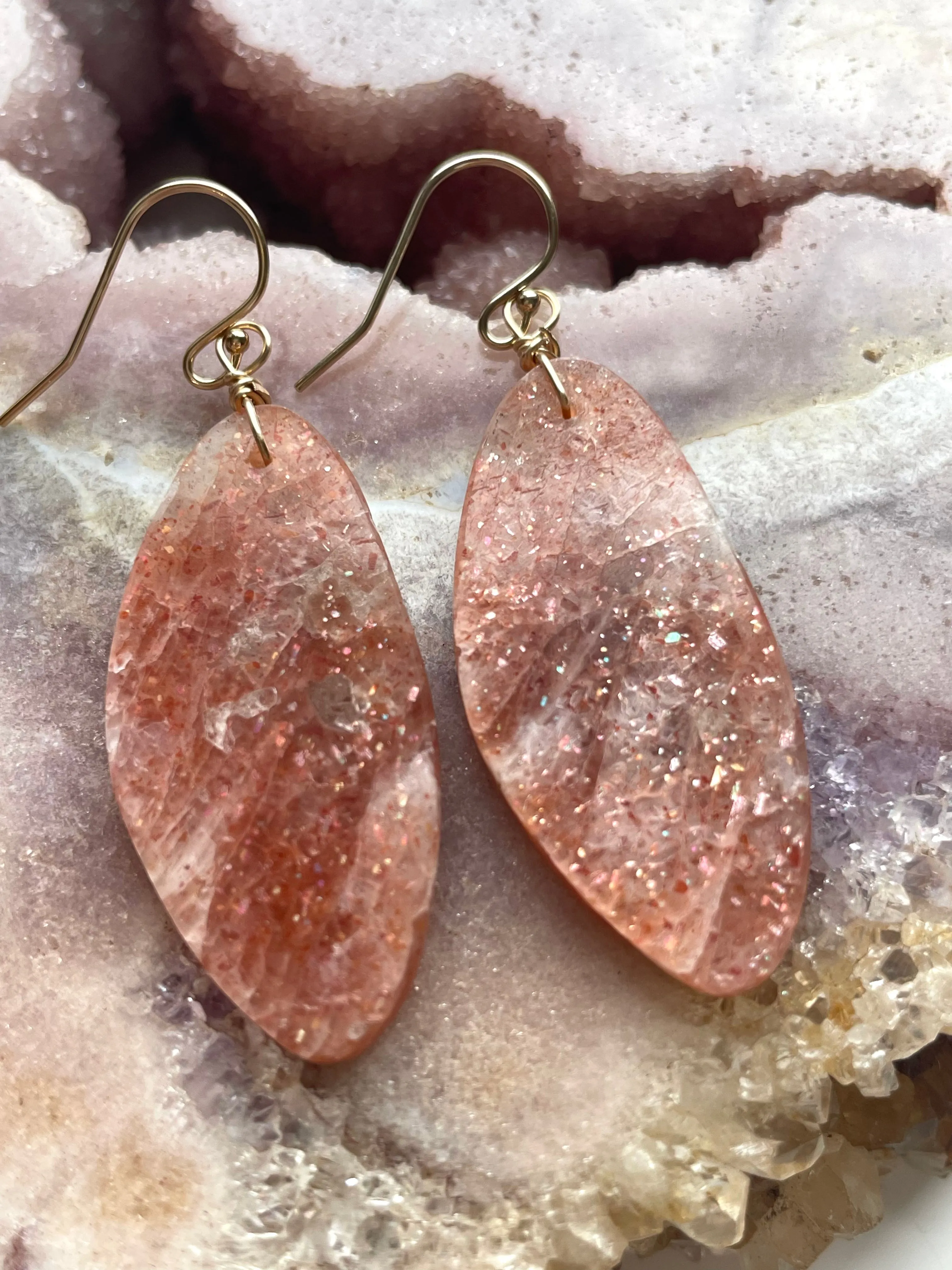 Orange Sunstone Gold Filled Statement Crystal Gemstone Threader Earrings