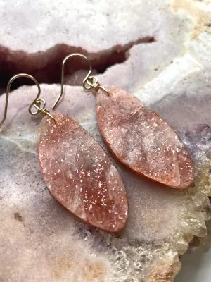 Orange Sunstone Gold Filled Statement Crystal Gemstone Threader Earrings
