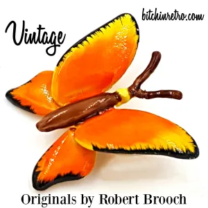 Originals By Robert Vintage Brooch, Enameled Butterfly In Fall Colors