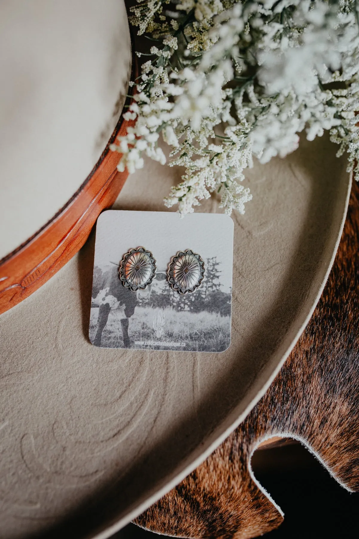 Oval Burst Stamped Concho Earrings