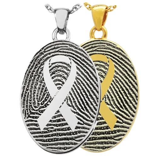 Oval Fingerprint with Awareness Ribbon Pendant