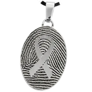 Oval Fingerprint with Awareness Ribbon Pendant