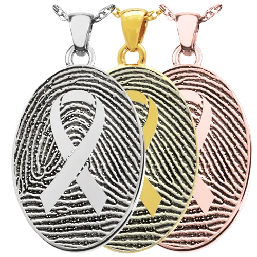 Oval Fingerprint with Awareness Ribbon Pendant