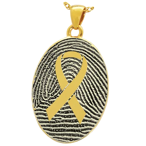 Oval Fingerprint with Awareness Ribbon Pendant