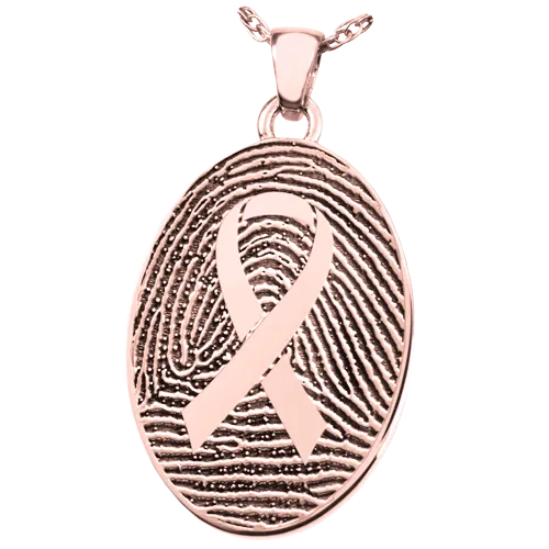 Oval Fingerprint with Awareness Ribbon Pendant