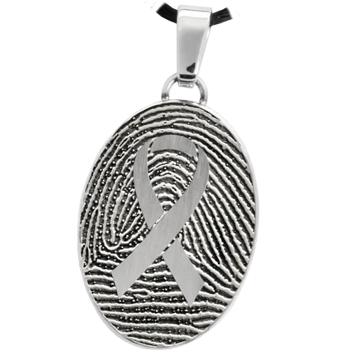 Oval Fingerprint with Awareness Ribbon Pendant
