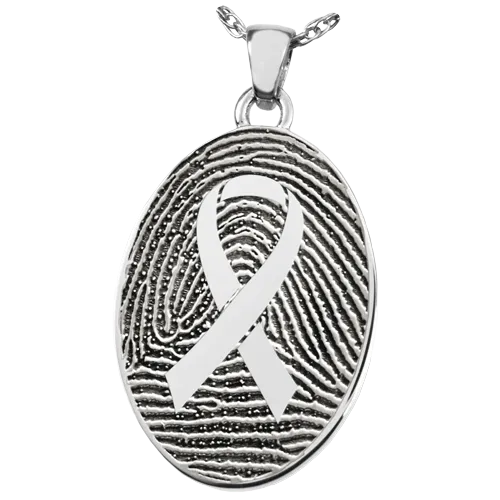 Oval Fingerprint with Awareness Ribbon Pendant