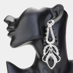 Oversized Black Crystal Marquise Stone Statement Earrings  | Pageant Earrings | 620024