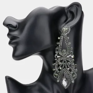 Oversized Black Diamond Crystal Marquise Stone Statement Earrings  | Pageant Earrings | 536011