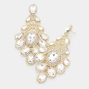 Oversized Clear Crystal Statement Earrings on Gold | 423956