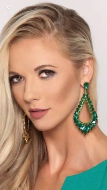 Oversized Cut Out AB Crystal Teardrop Earrings on Gold | 391149