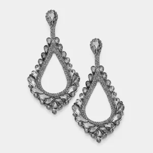 Oversized Cut Out Black Diamond Crystal Teardrop Earrings | 368843
