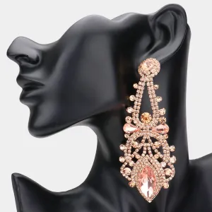Oversized Peach Crystal Marquise Stone Statement Earrings  | Pageant Earrings | 536007