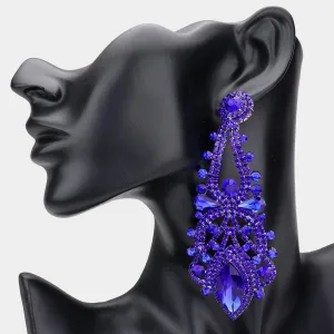 Oversized Royal Blue Crystal Marquise Stone Statement Earrings  | Pageant Earrings | 536009