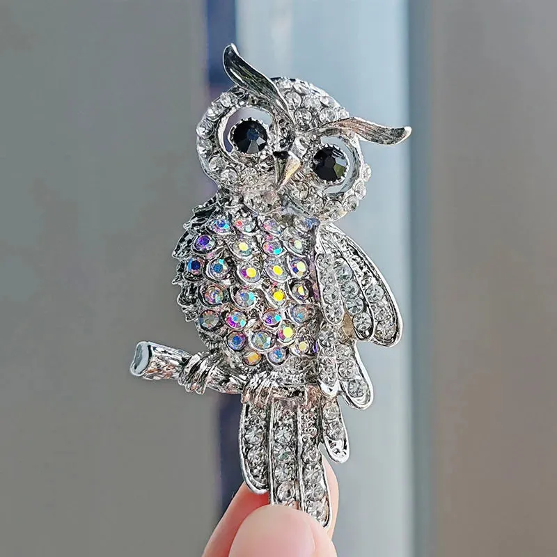 Owl Brooches Rhinestone Studded Blue Purple