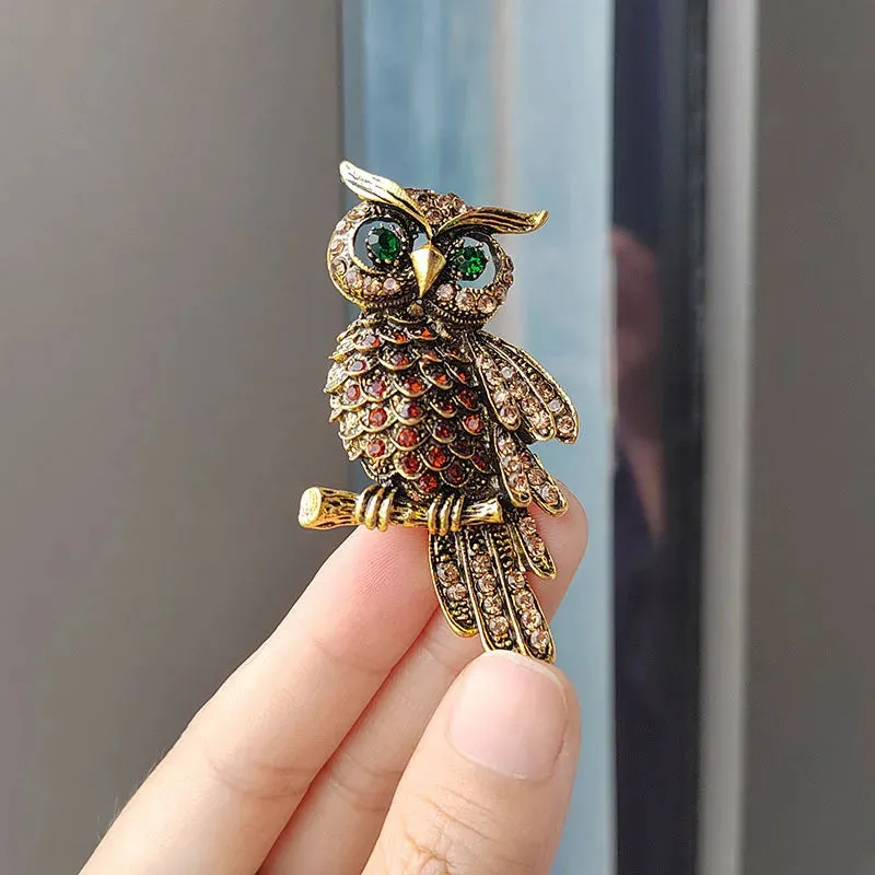 Owl Brooches Rhinestone Studded Blue Purple