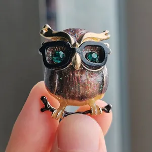 Owl Green Eyes Enamel Pins Rhinestone Brooches