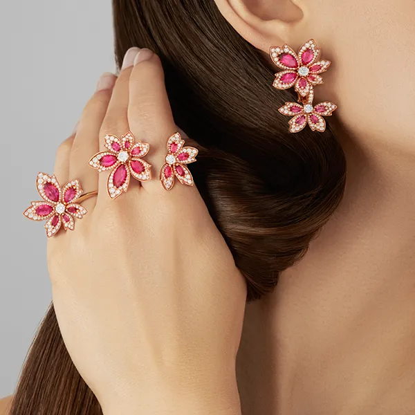 Palm Two Flower Rubellite Earrings