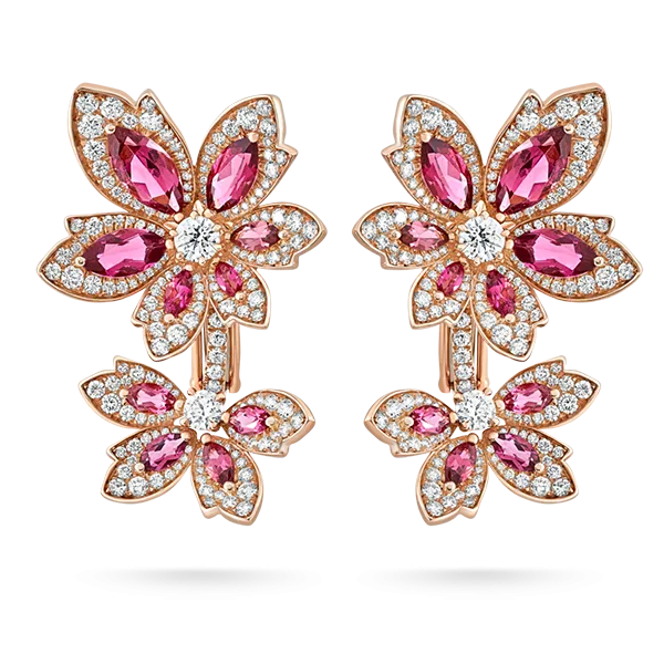 Palm Two Flower Rubellite Earrings