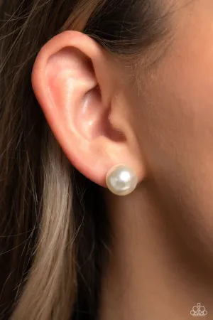 Paparazzi Debutante Details - White Post Earrings