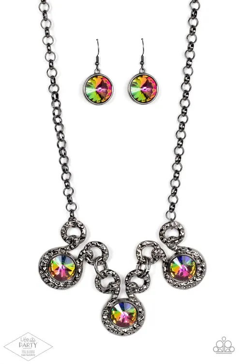 Paparazzi Hypnotized - Multi Oil Spill Necklace - Pink Diamond Life of The Party Exclusive