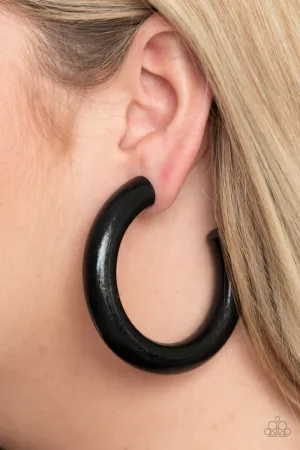 Paparazzi I WOOD Walk 500 Miles - Black Hoop Earrings