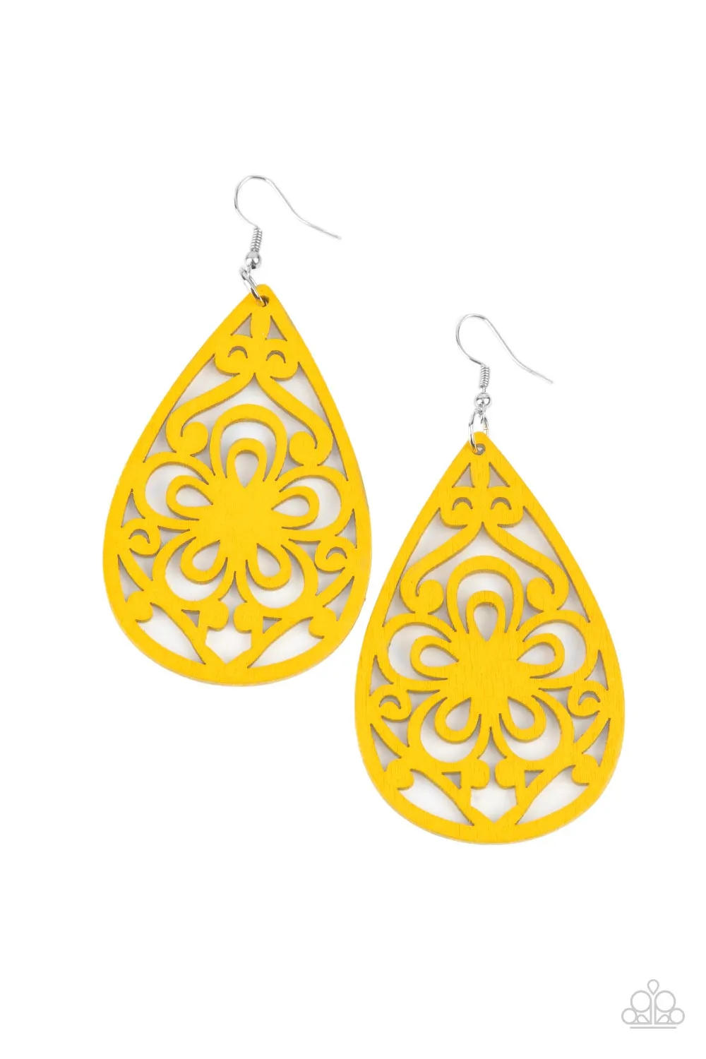 Paparazzi - Marine Eden - Yellow Wood Earrings