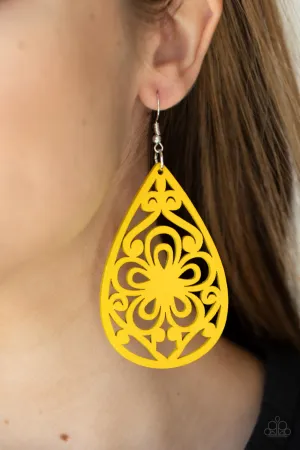 Paparazzi - Marine Eden - Yellow Wood Earrings