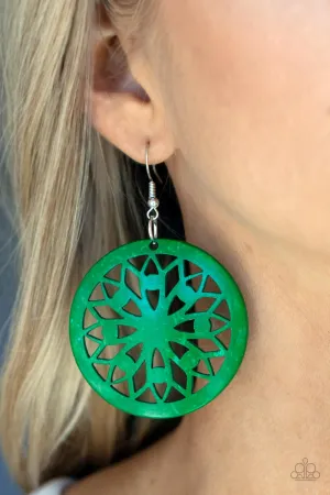 Paparazzi Ocean Canopy - Green Wooden Earrings