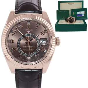 PAPERS 2018 Rolex Sky-Dweller 18K Rose Gold 326135 42mm Chocolate Leather Watch