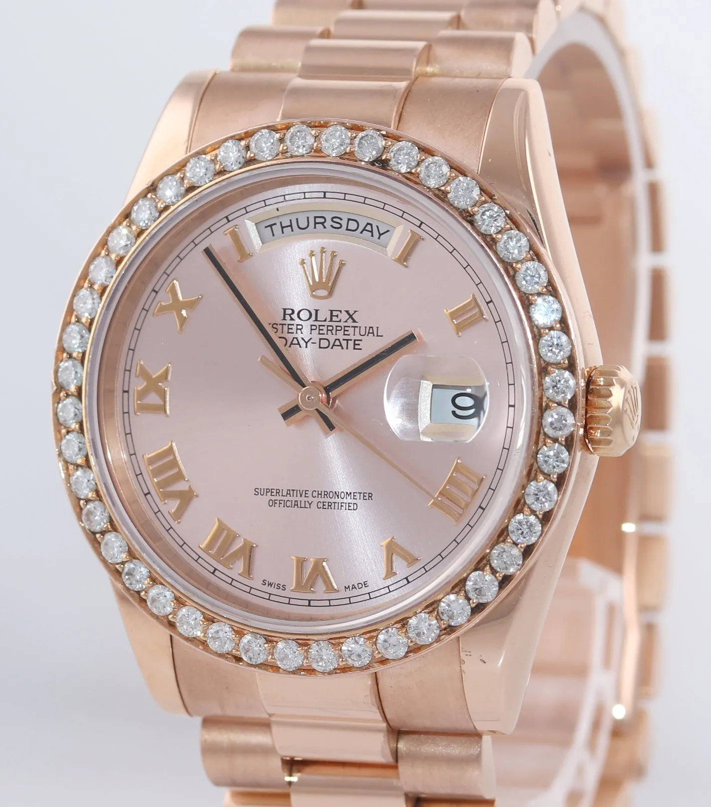 PAPERS NEW BUCKLE Rolex President Rose Gold 36mm 118205 Pink Roman Diamond